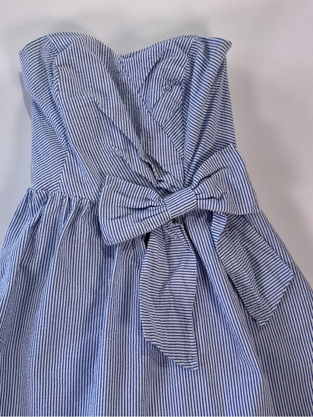 Lilly Pulitzer Womens Strapless Seersucker Bow Dress XS Blue - Picture 3 of 11